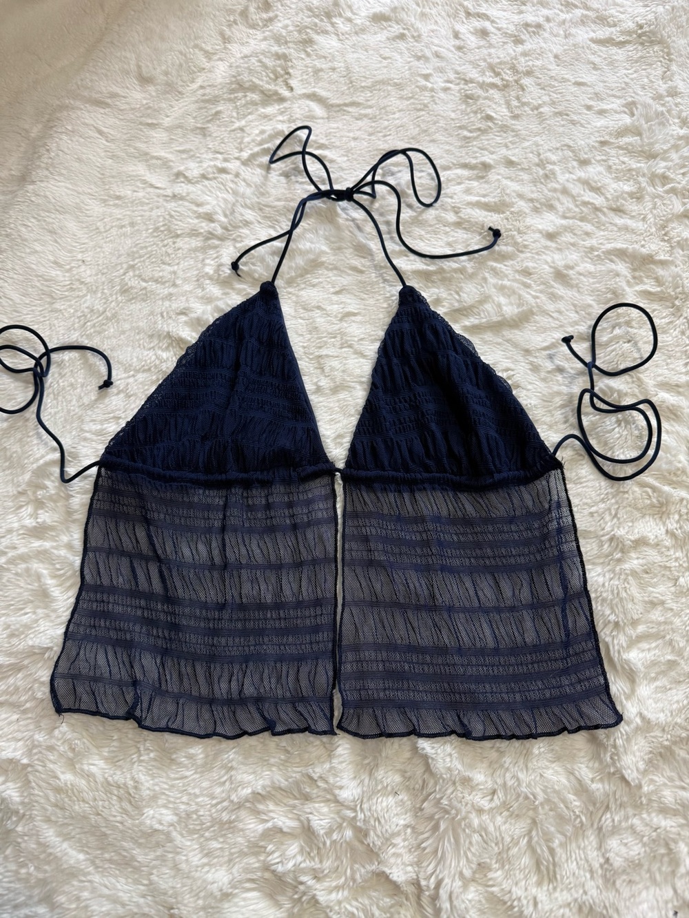 SHEIN ICON Navy Blue Mesh Halter Top - Y2K Split Hem